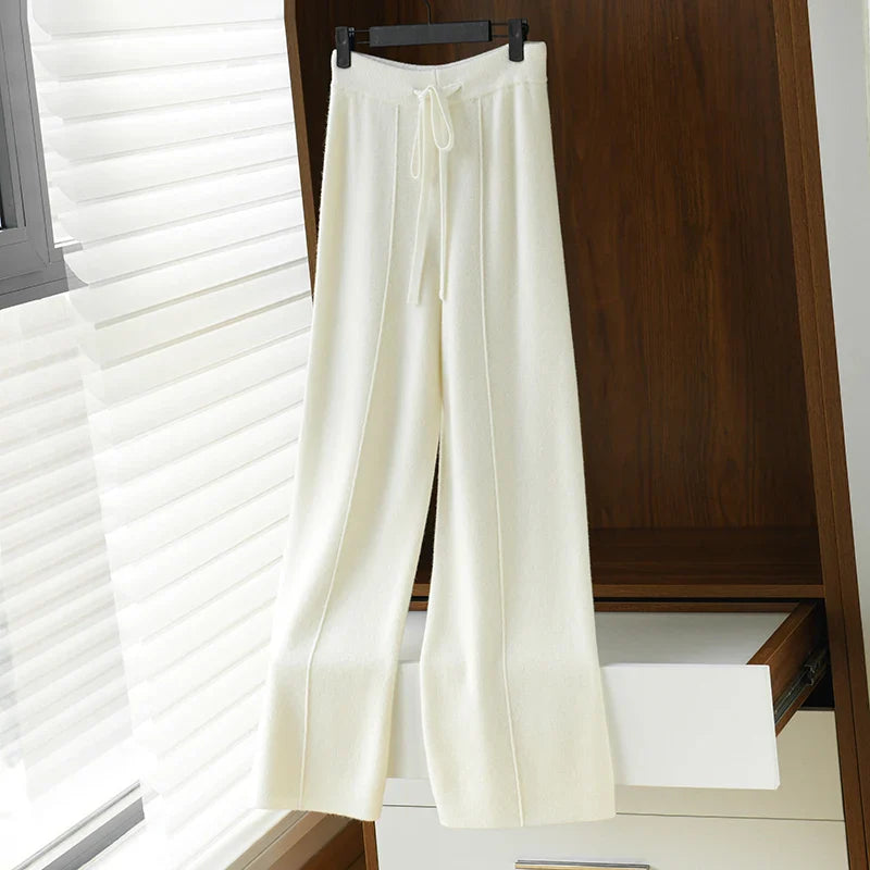 Drawstring Wide-Leg Cashmere Pants