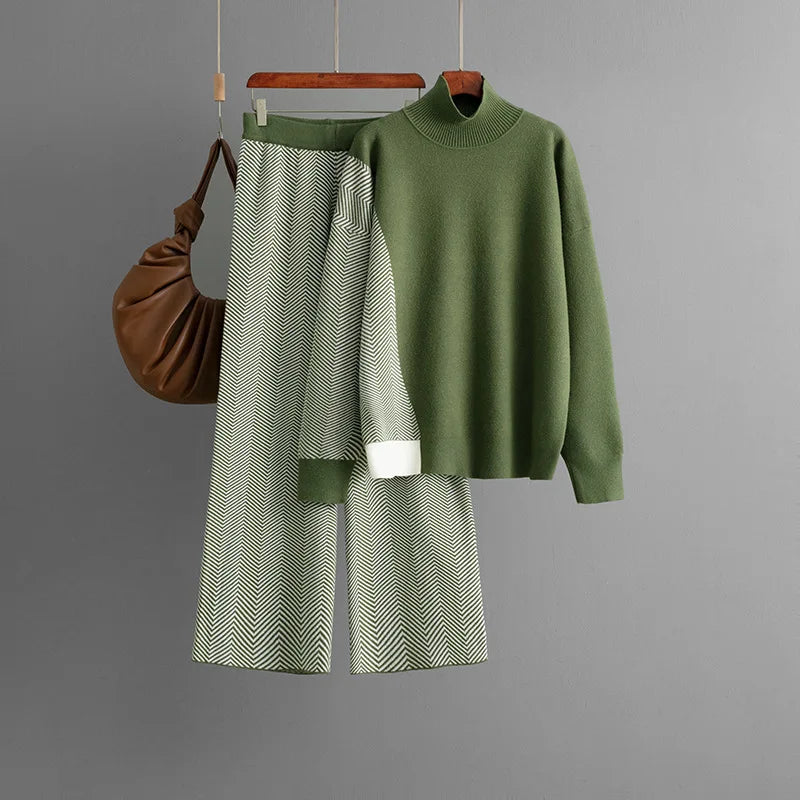Knitted Color Block Sweater Sets