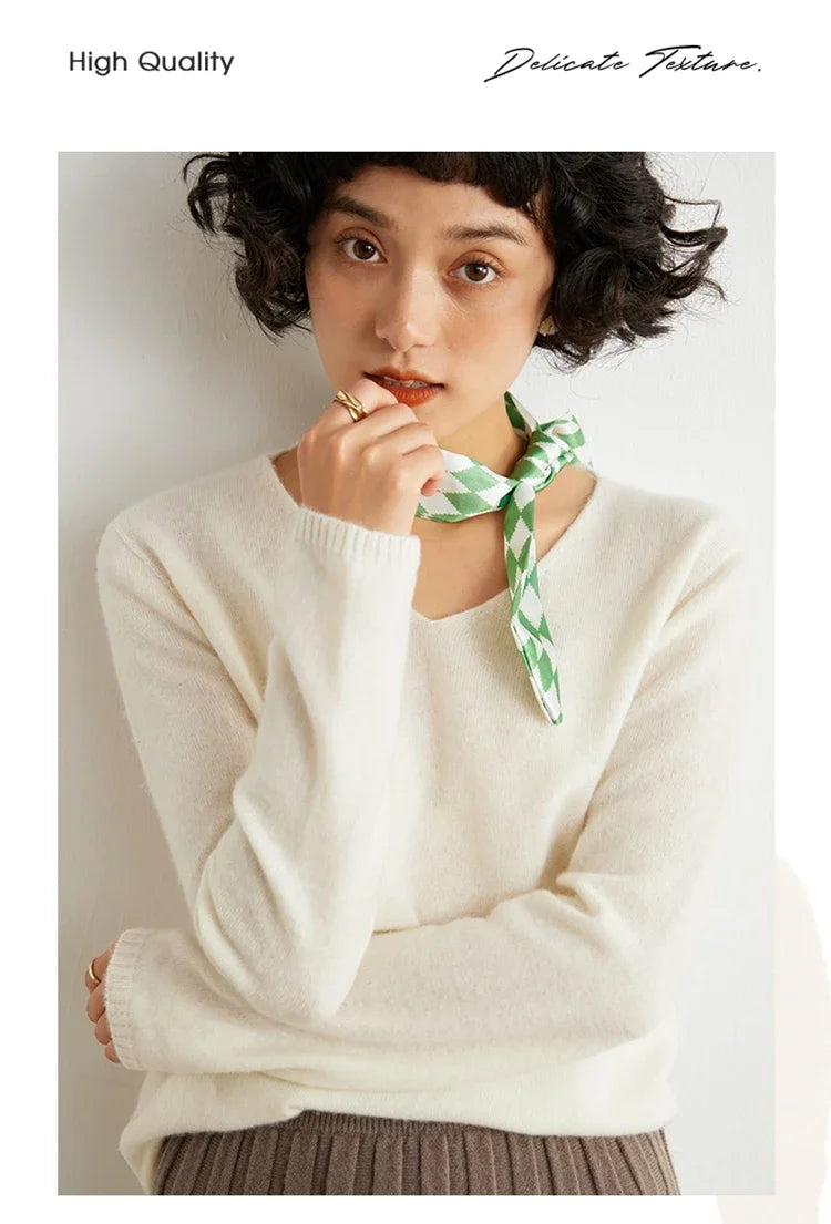 V-Neck 100% Cashmere Basic Jumper