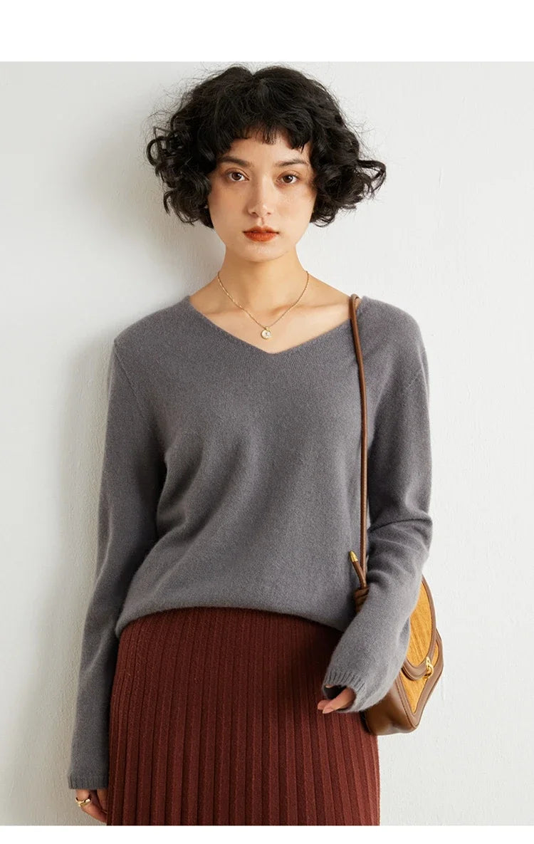 V-Neck 100% Cashmere Basic Jumper
