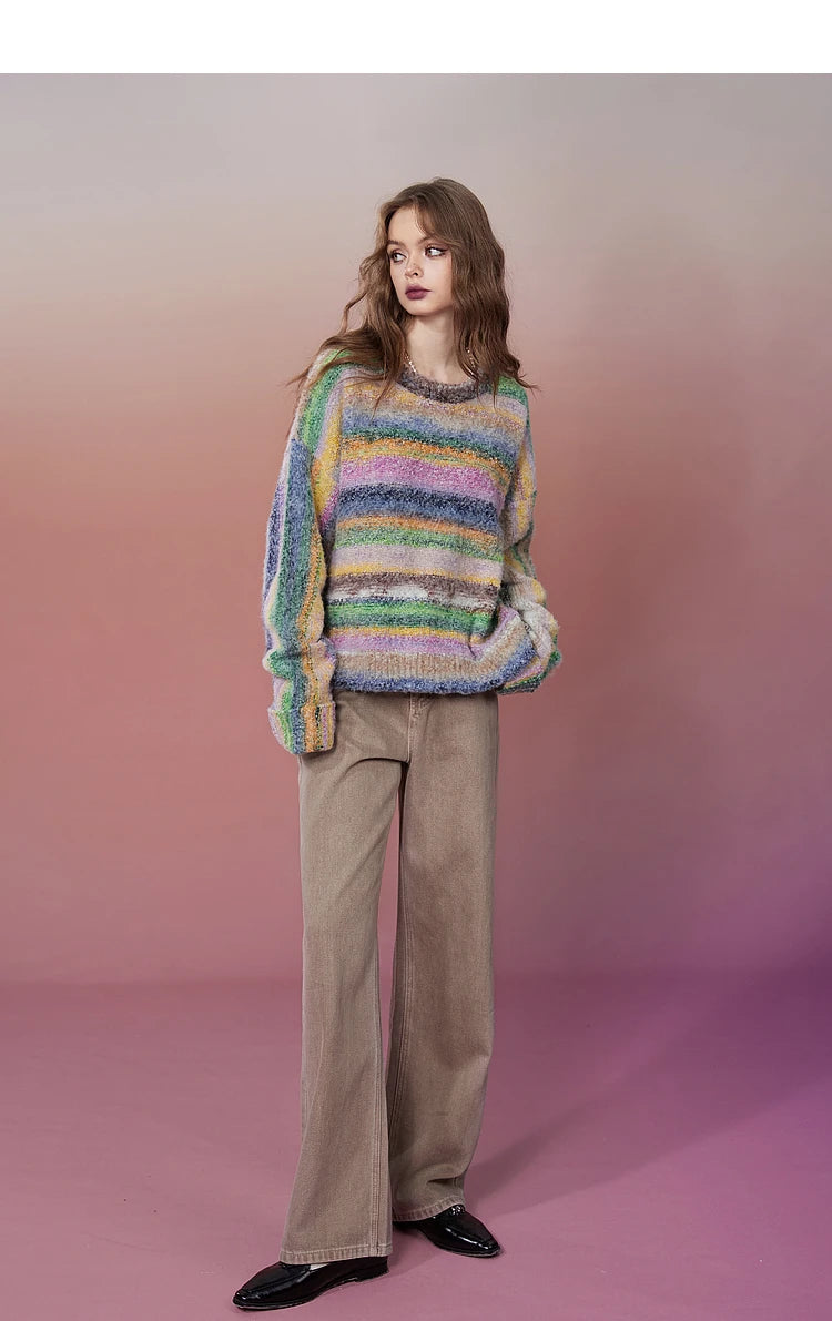 Plus Size Rainbow Striped Pullover Sweaters