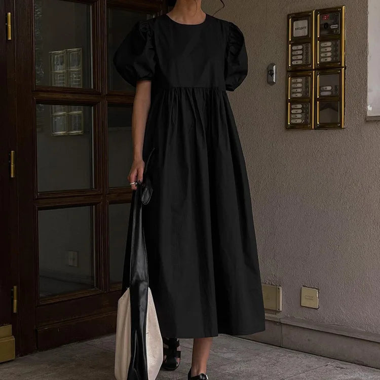 Round-neck Short Sleeve Elegant Black Dress