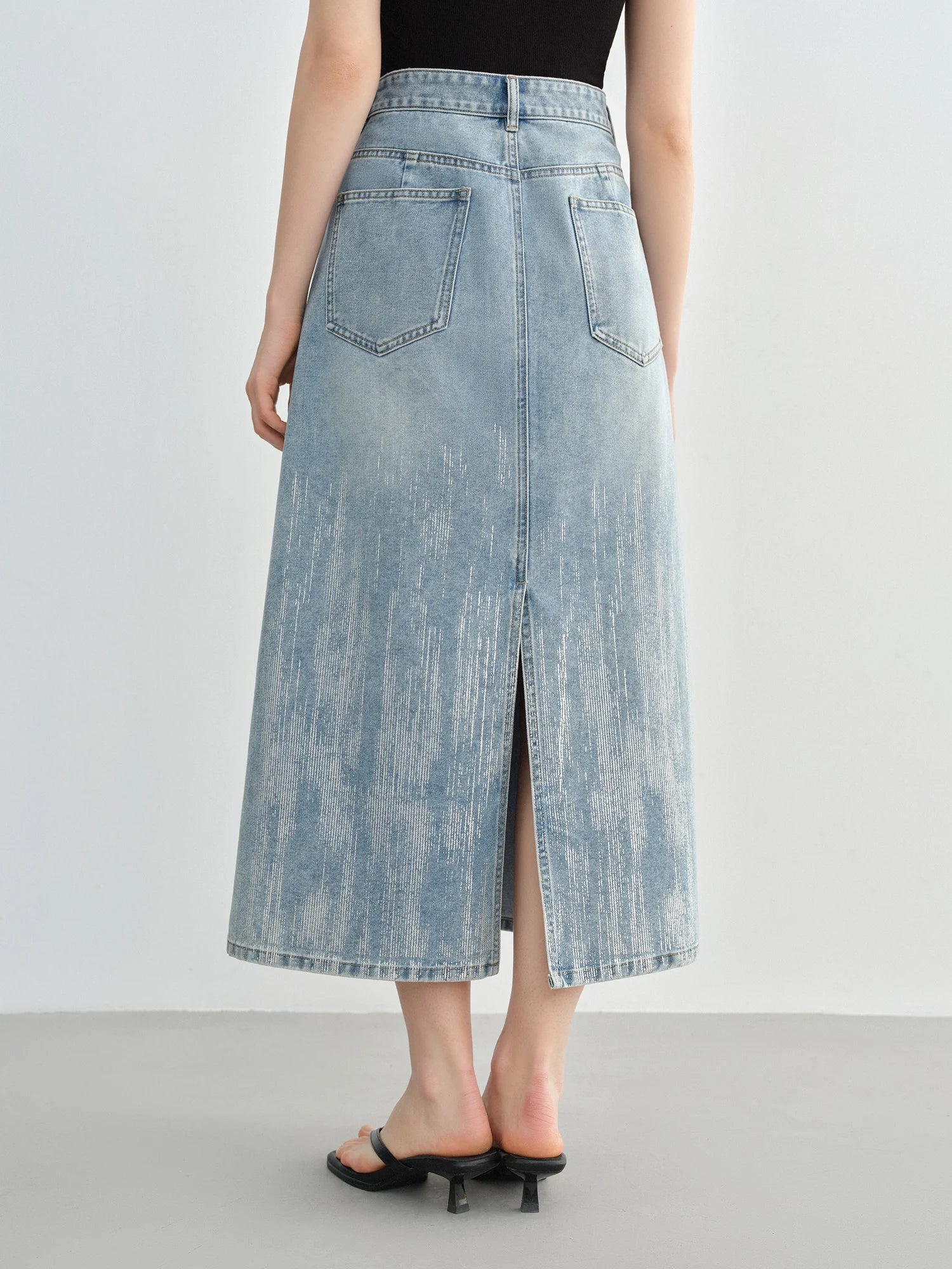 High Waist Slimming Mid Denim Skirt