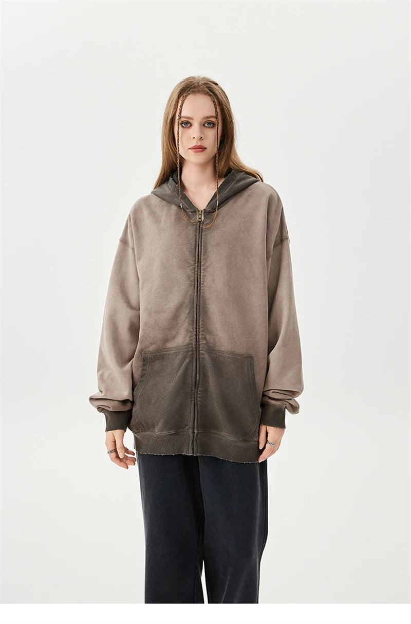 Oversized Cotton Zipper Washed Hoodies