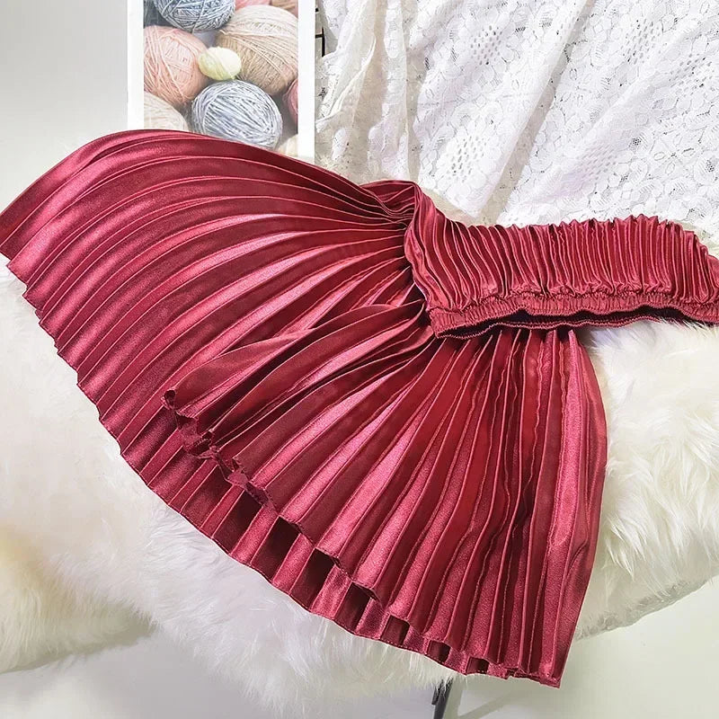Velvet High Waist Pleated Skirt