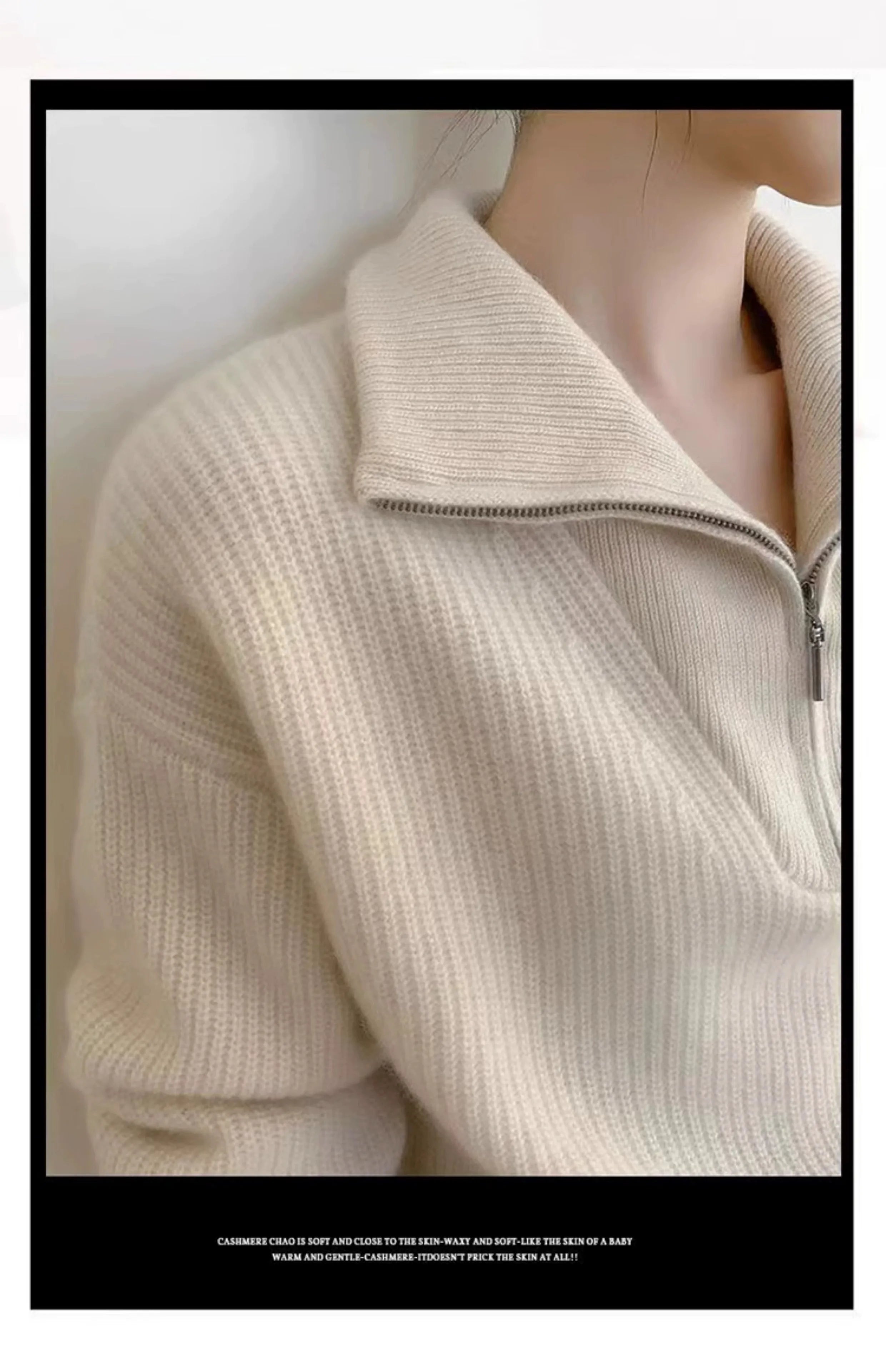 Gentle Herd Lapel Zipper Cashmere Pullover