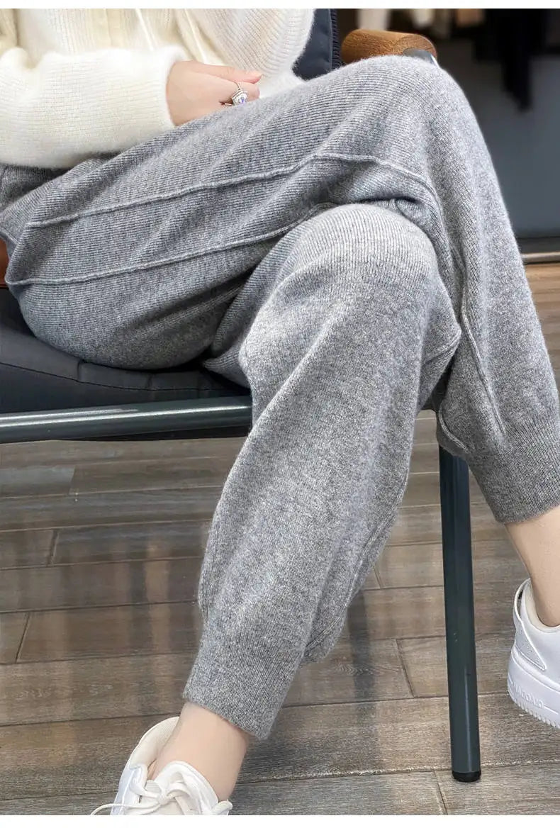High Waist Drawstring Wool Knitted Pants
