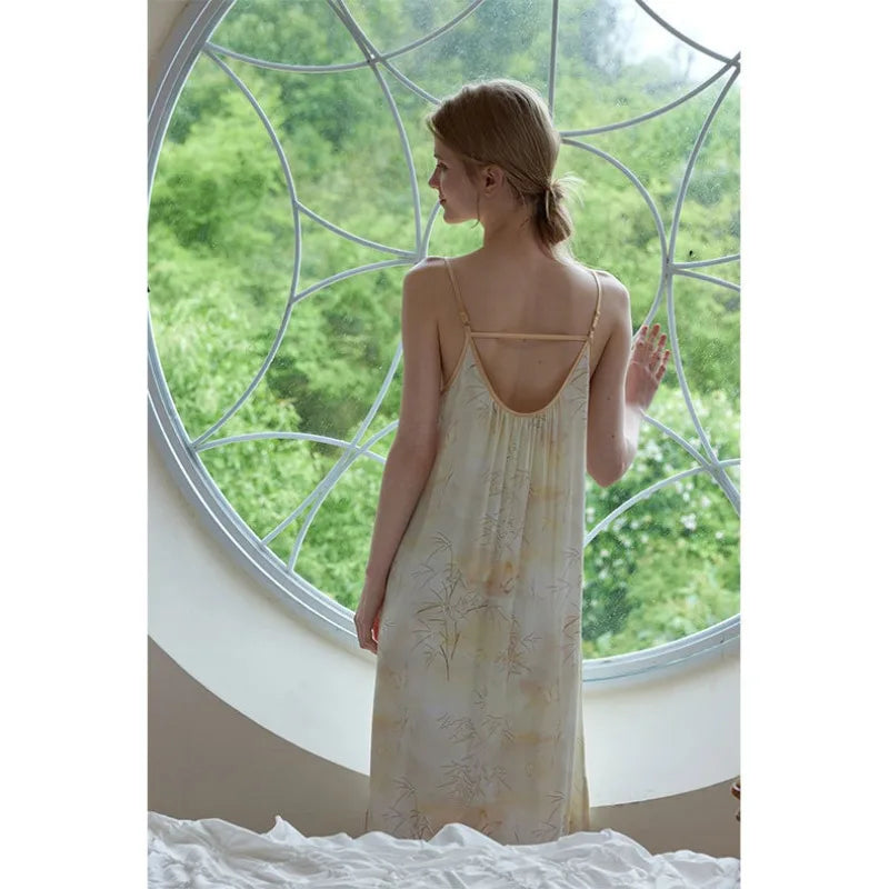 Satin Bamboo Shadow Print Nightdress