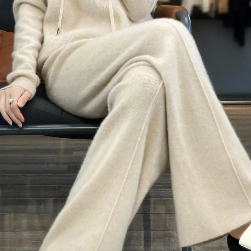 Drawstring High Waist Wide-Leg Wool Pants