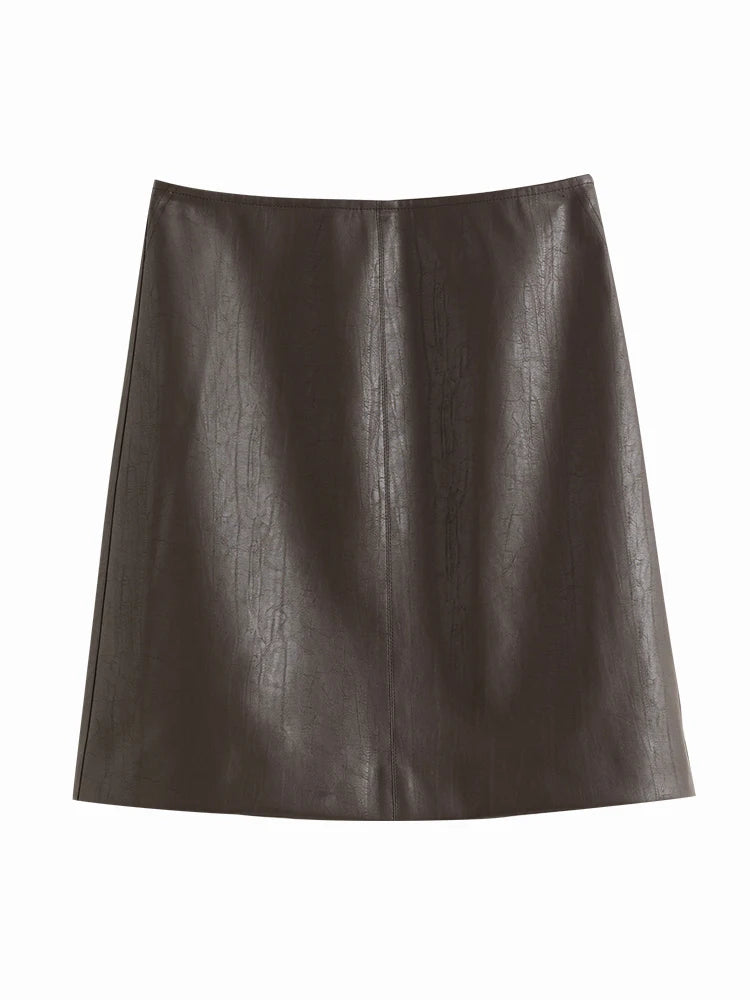 High Waist A-line Leather Skirt