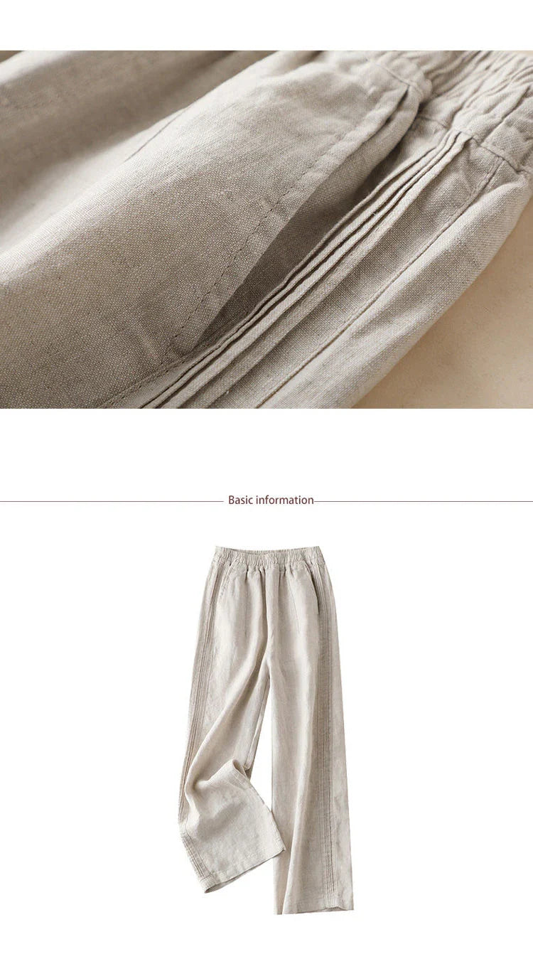Cotton-Linen Blended Wide Leg Trousers