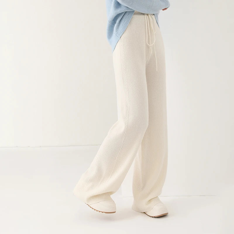 100% Wool Knitted Straight Leg Pants