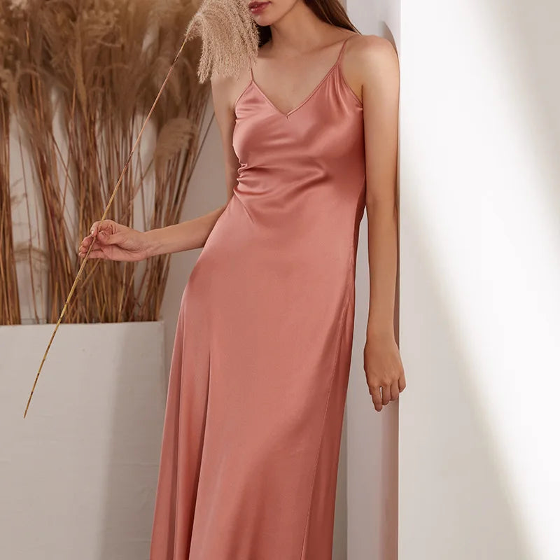 100% Real Silk V-neck Sling Dress