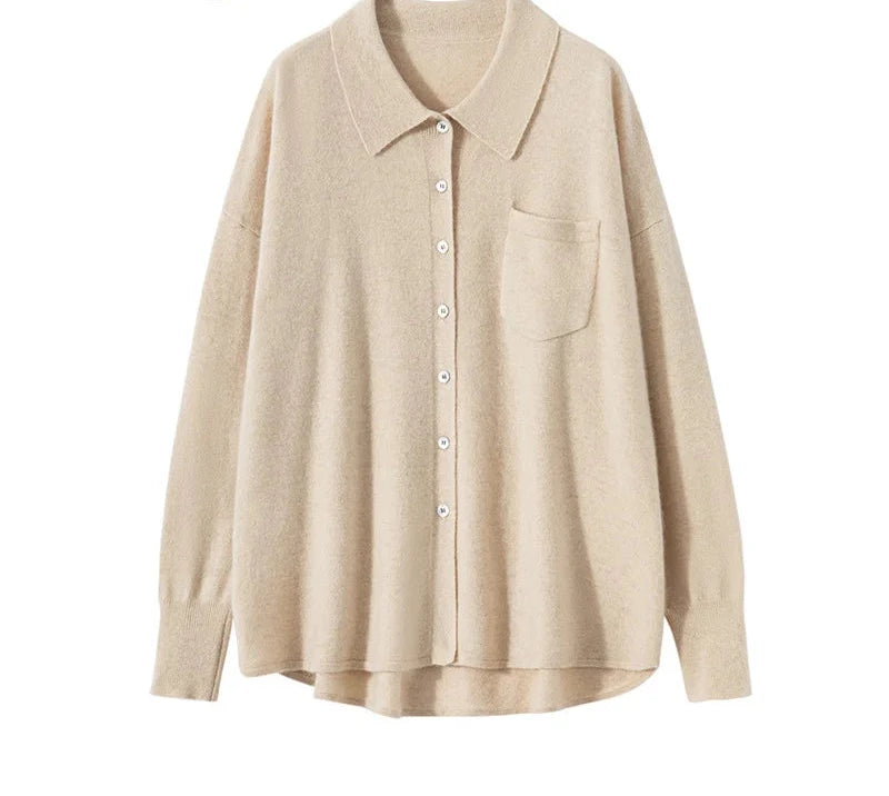 Cashmere Knitted Turn-down Collar Shirt
