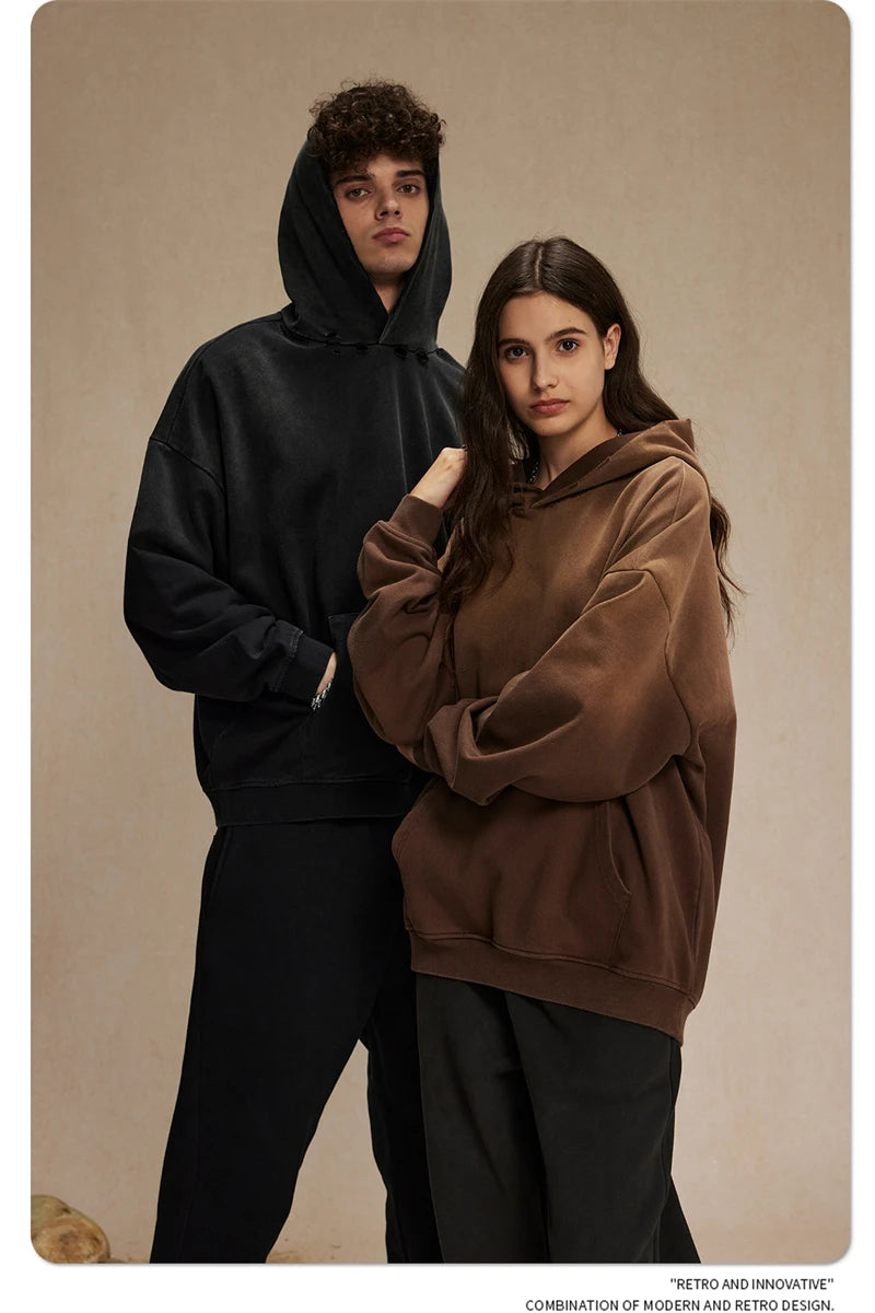 Retro Gradient Distressed Holes Washed Hoodies