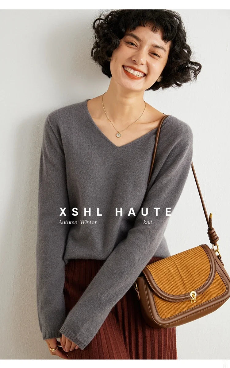 V-Neck 100% Cashmere Basic Jumper
