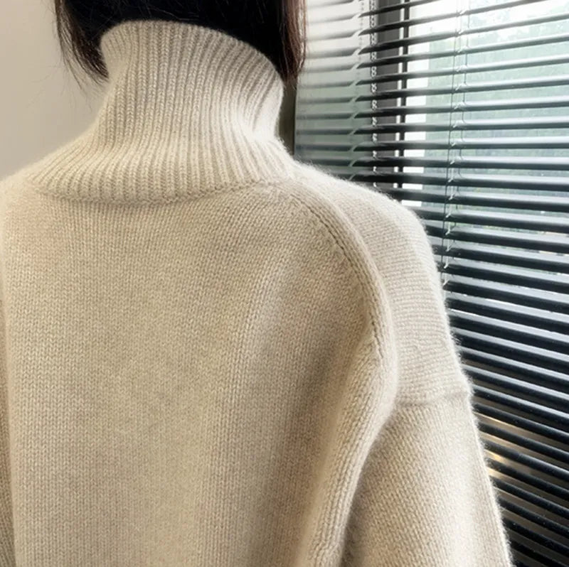 Loose High Neck Wool Pullover Sweater