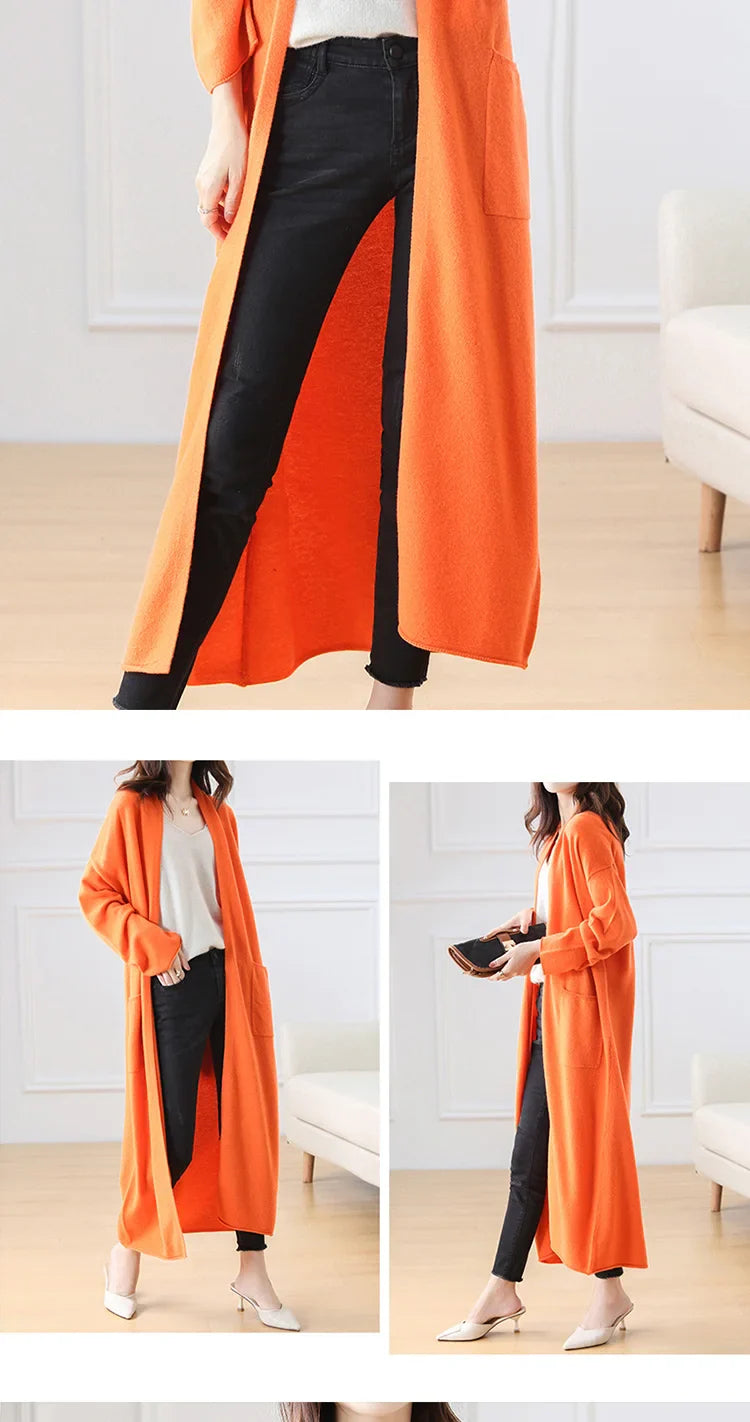 Open Front 100% Merino Wool Long Cardigan