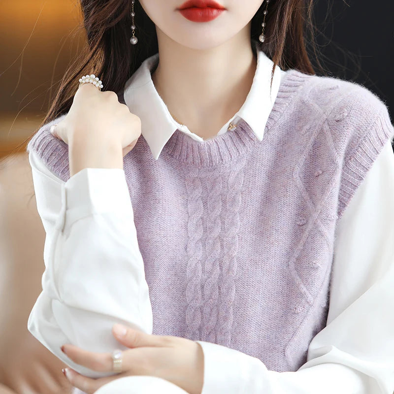 O-Neck 100% Wool Sweater Vest