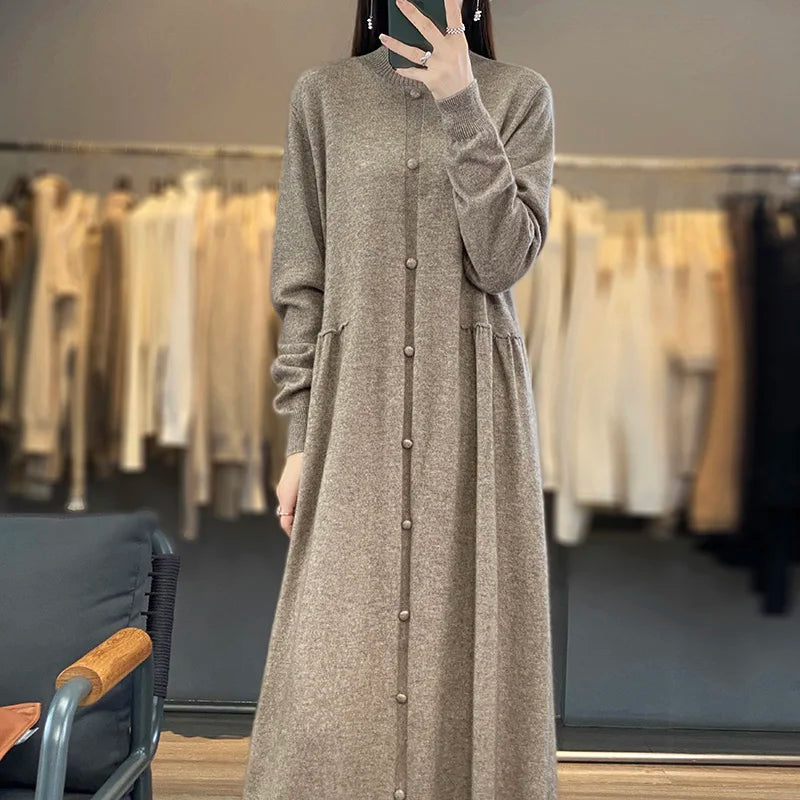 Oversized Button Detailed Cashmere Dress
