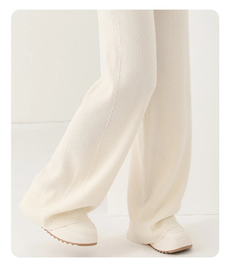 100% Wool Knitted Straight Leg Pants