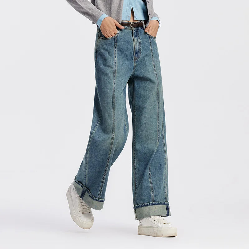 Rolled Hem Wide Leg Jeans