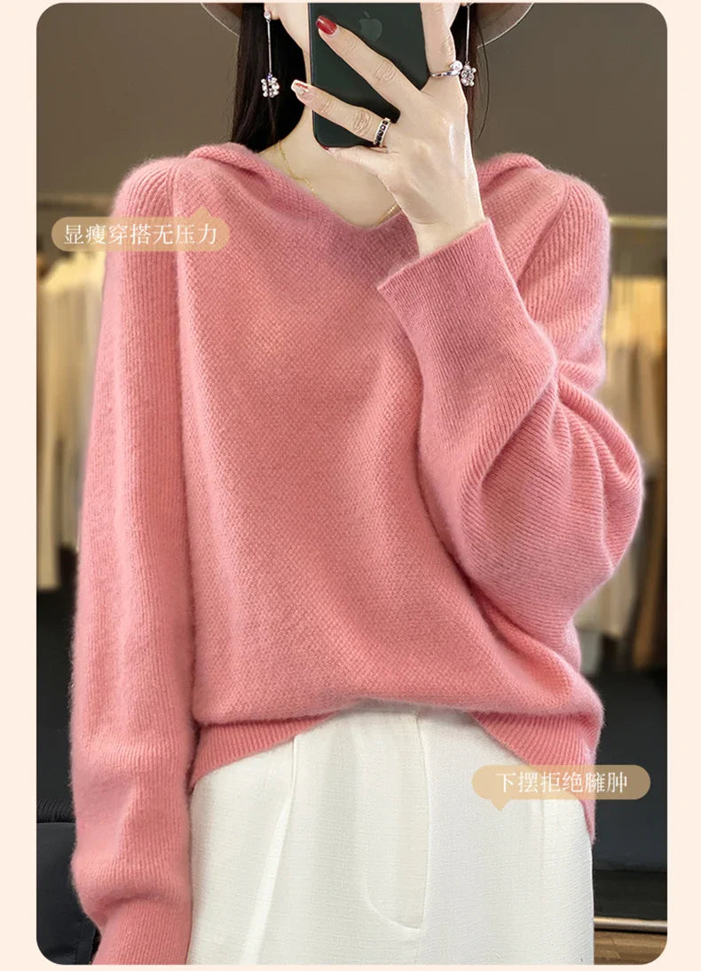 Hooded 100% Wool Knitted Sweater