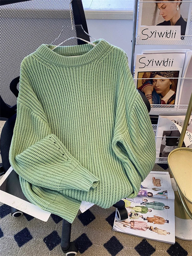 Round-Neck Oversized Knitted Pullover