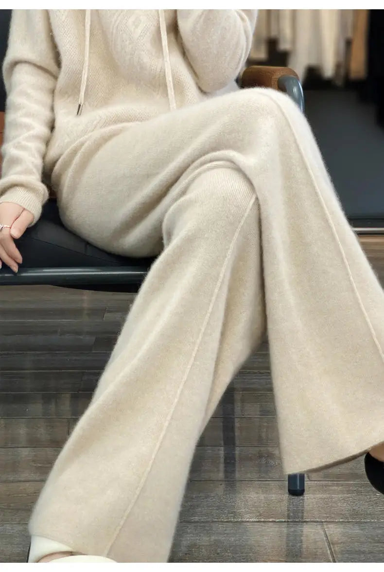 Drawstring High Waist Wide-Leg Wool Pants