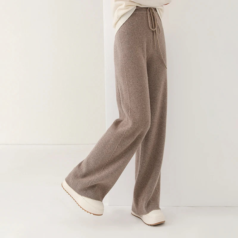 100% Wool Knitted Straight Leg Pants