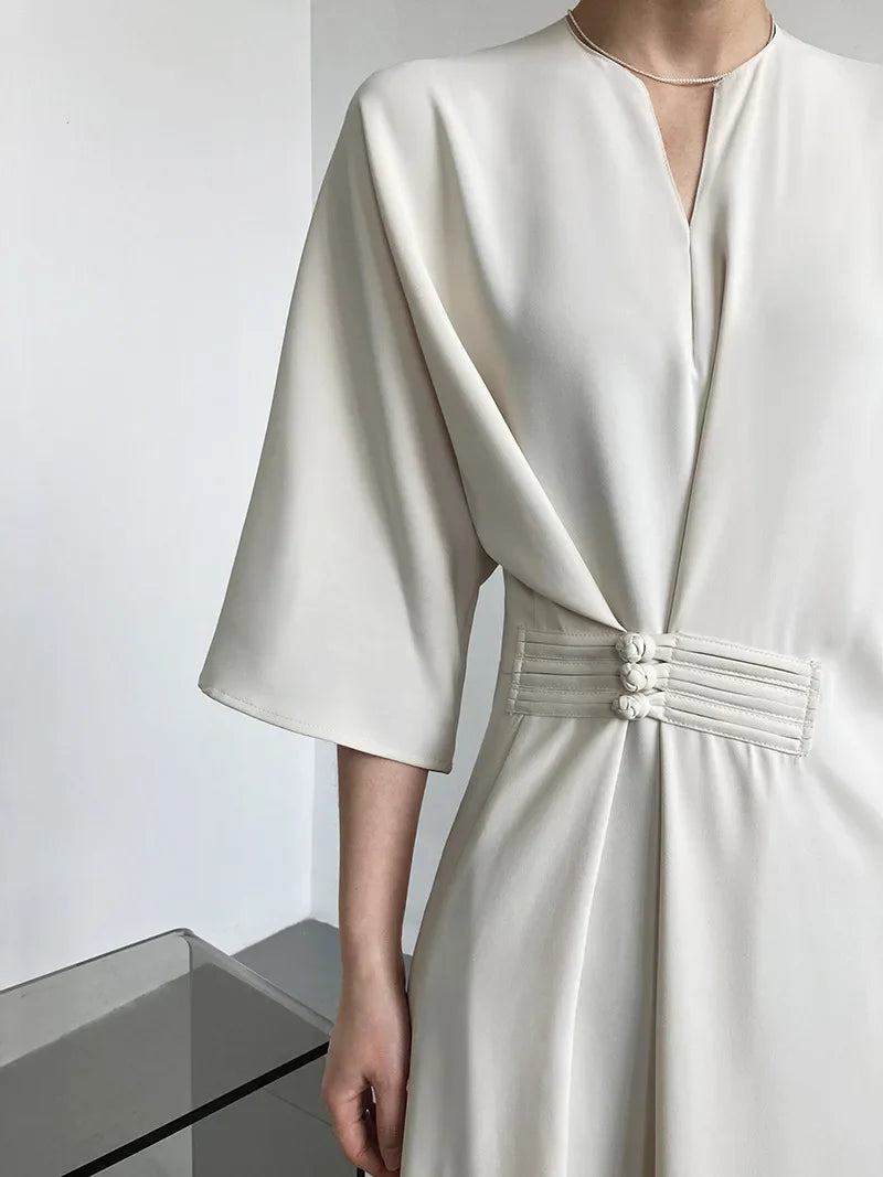 Long Sleeve V-neck Slim Waist Dress