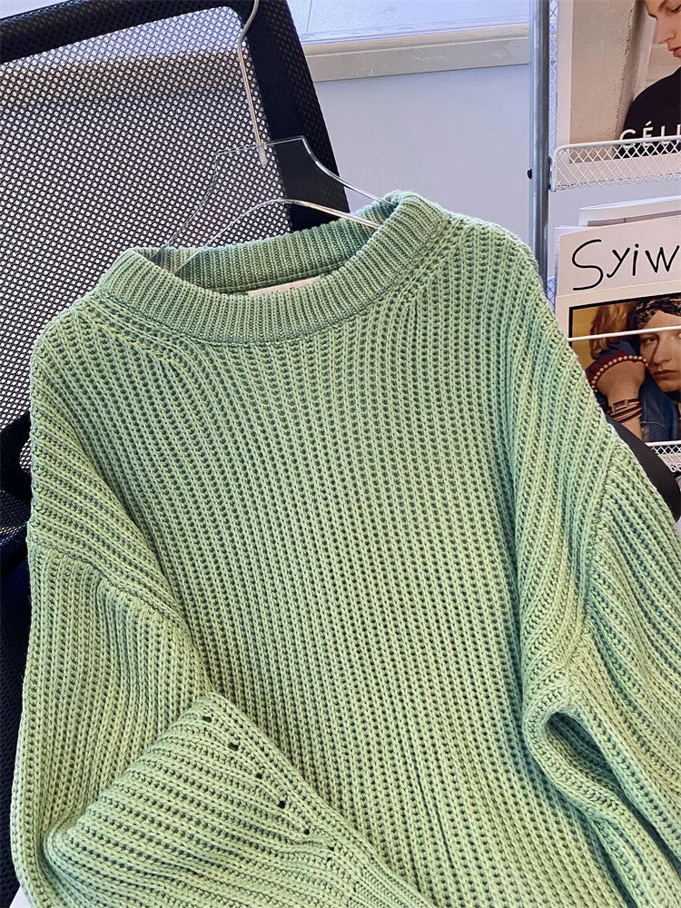 Round-Neck Oversized Knitted Pullover