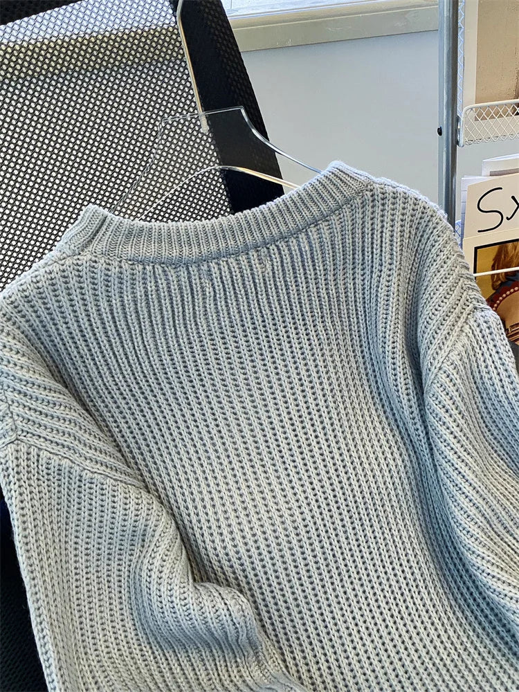 Round-Neck Oversized Knitted Pullover