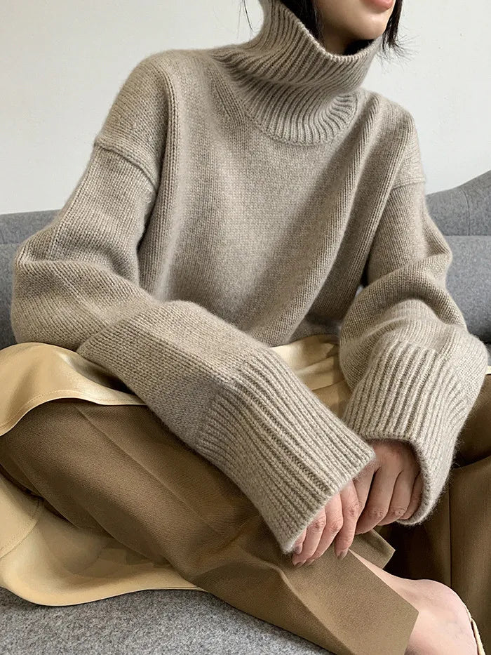 Loose High Neck Wool Pullover Sweater
