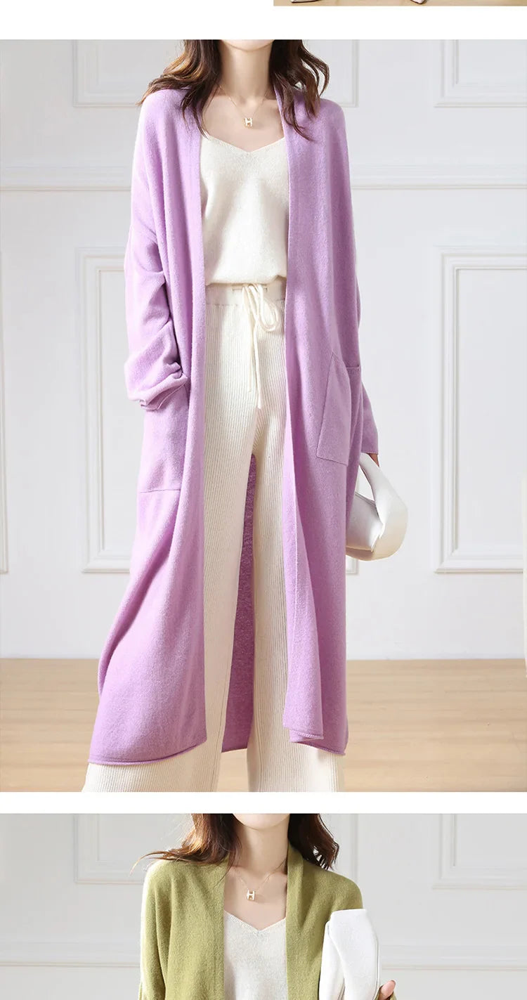Open Front 100% Merino Wool Long Cardigan