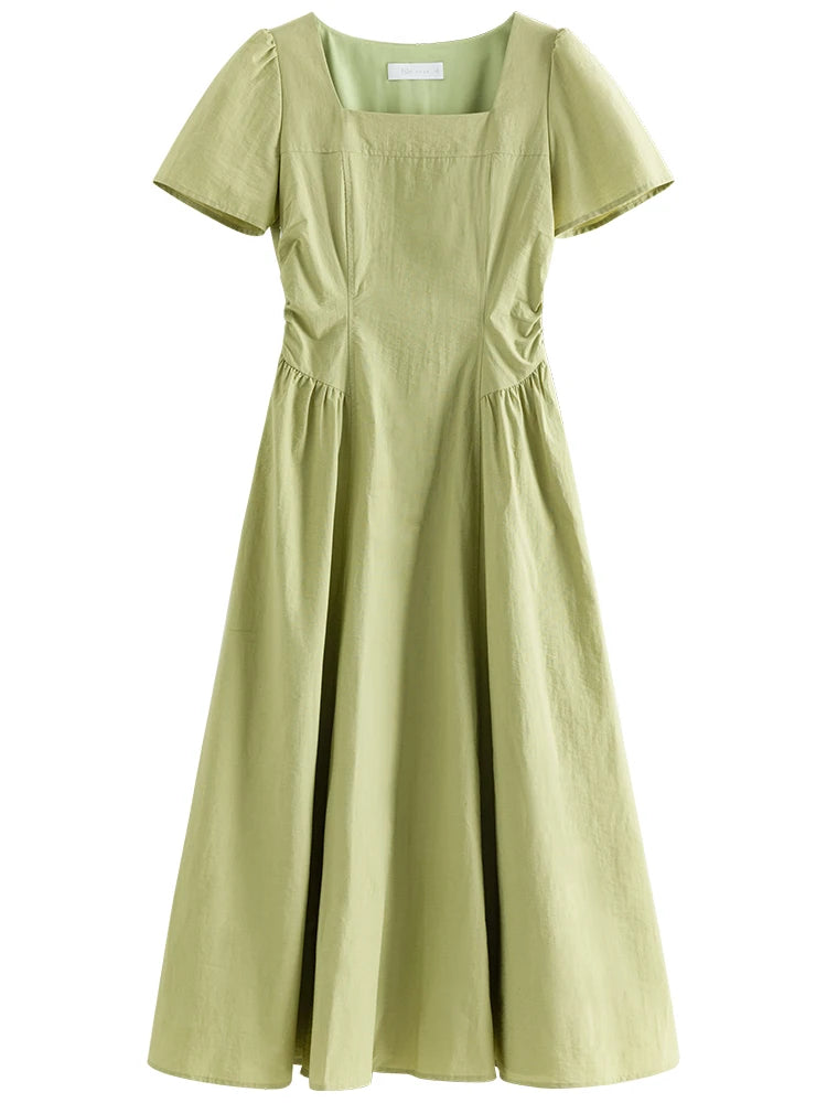 Square Neck High Waist Cotton A-LINE Dresses