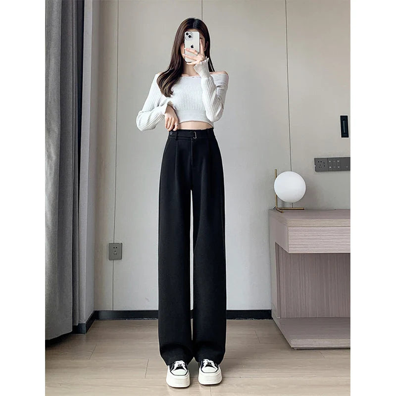High Waist Straight Leg Woolen Trousers