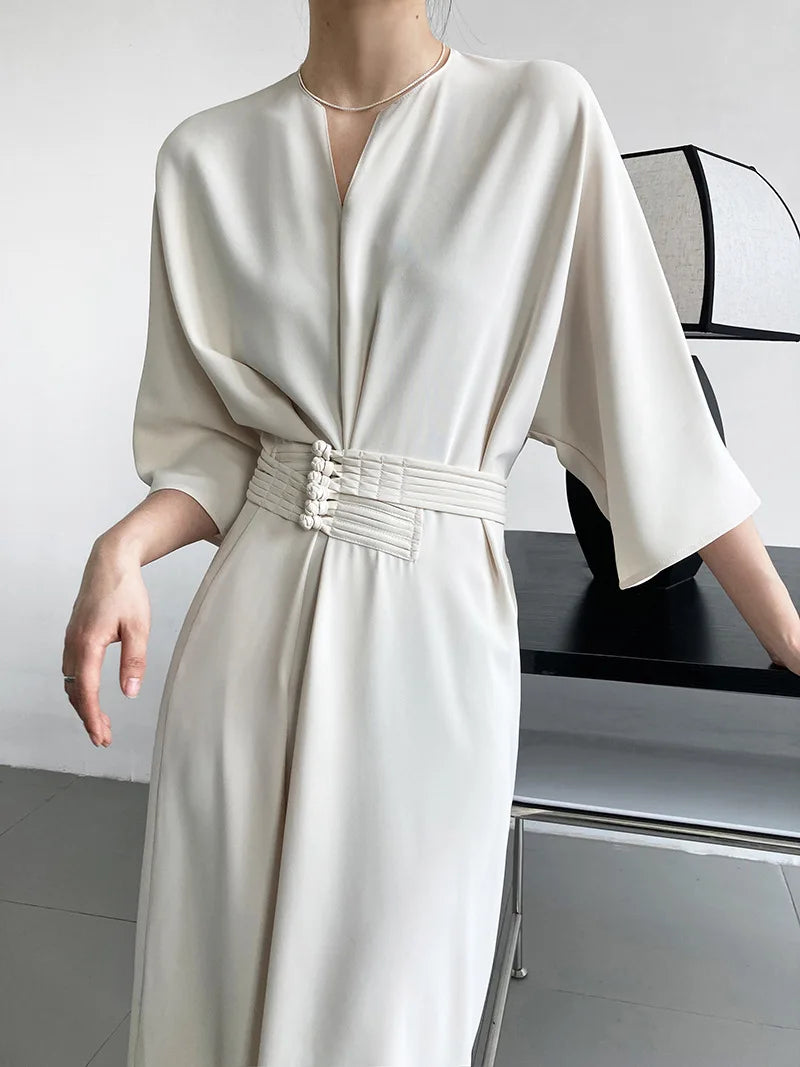 Long Sleeve V-neck Slim Waist Dress