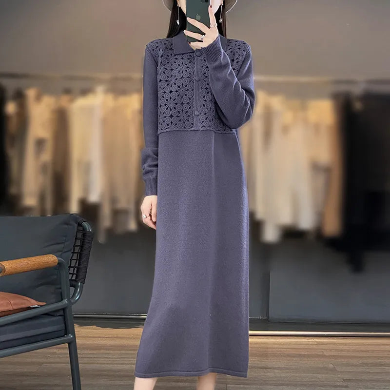 Polo Neck Cashmere Long Dress