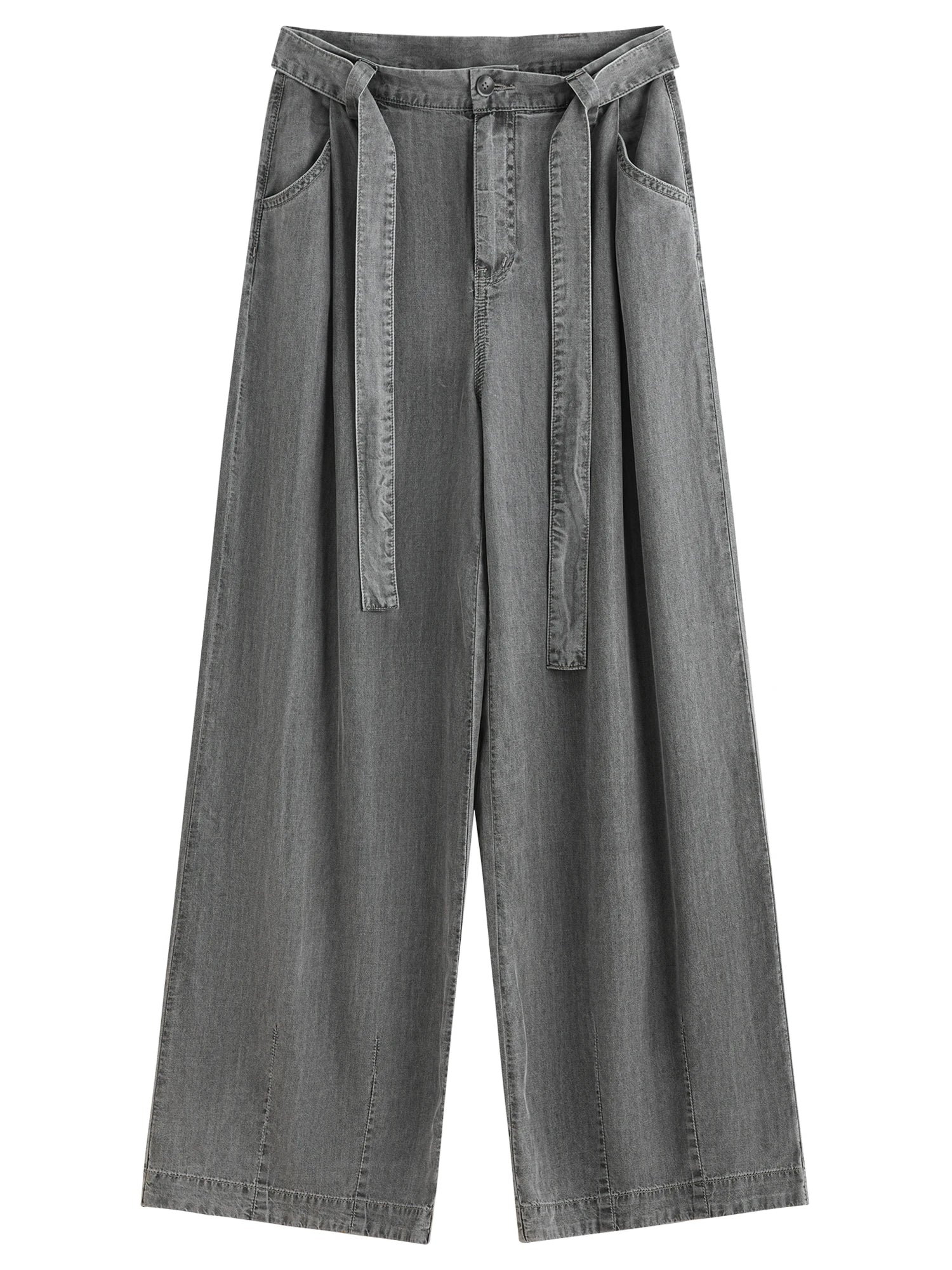 Draped Relaxed Wide-Leg Denim Pants