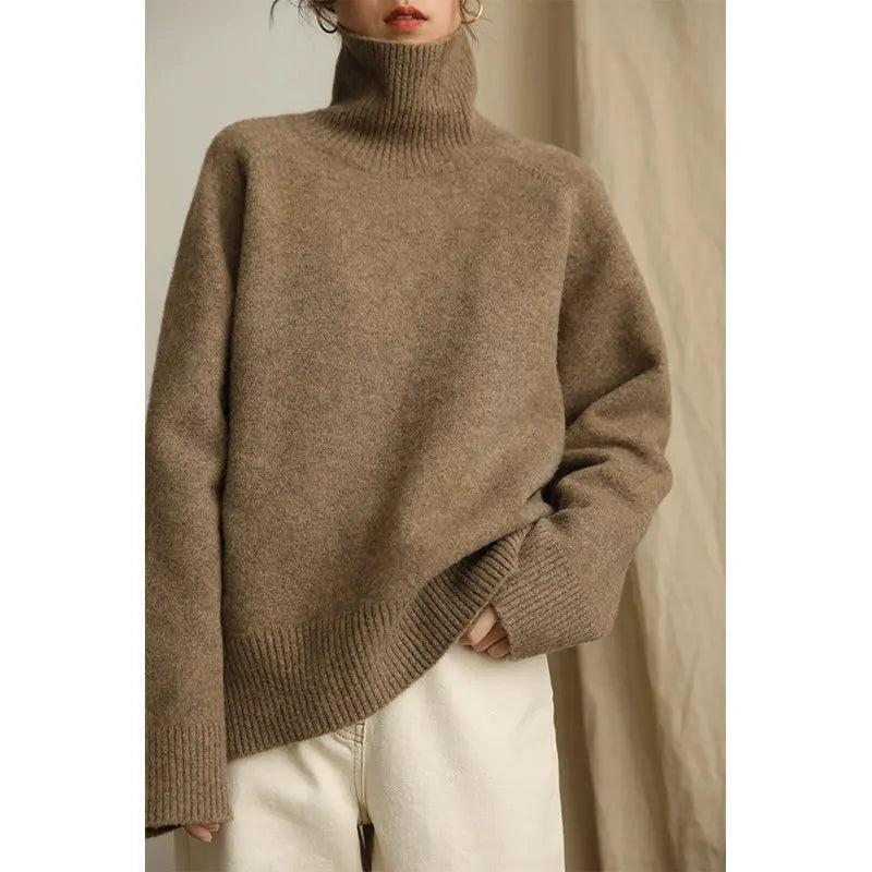 100% Wool Loose Turtleneck Sweater