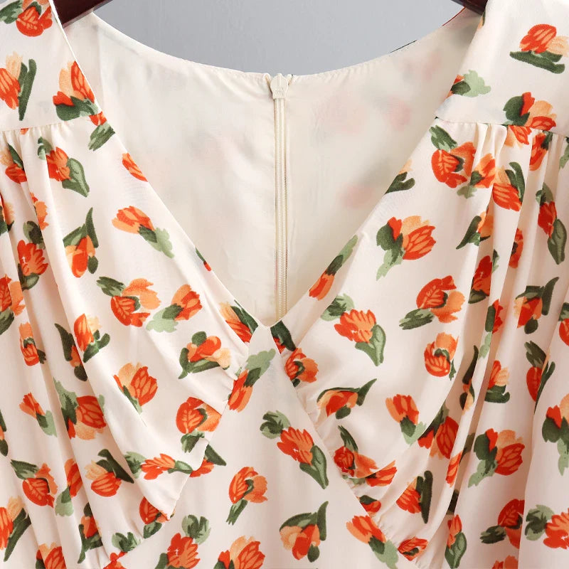 Floral Printed V-Neck Chiffon Dress