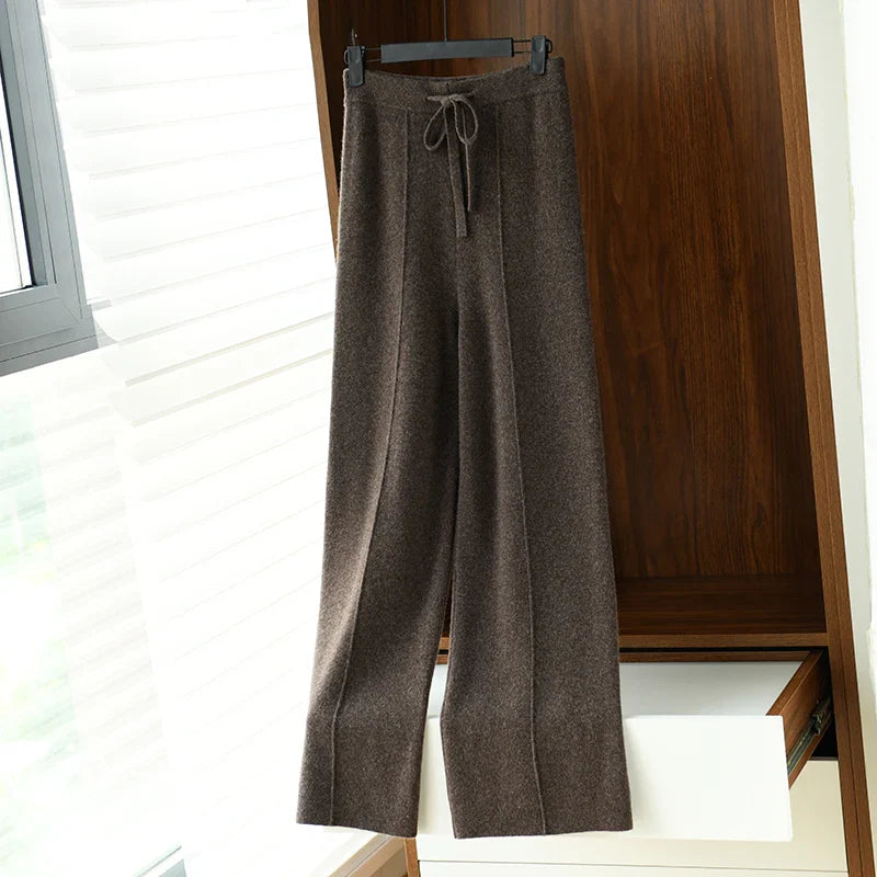 Drawstring Wide-Leg Cashmere Pants