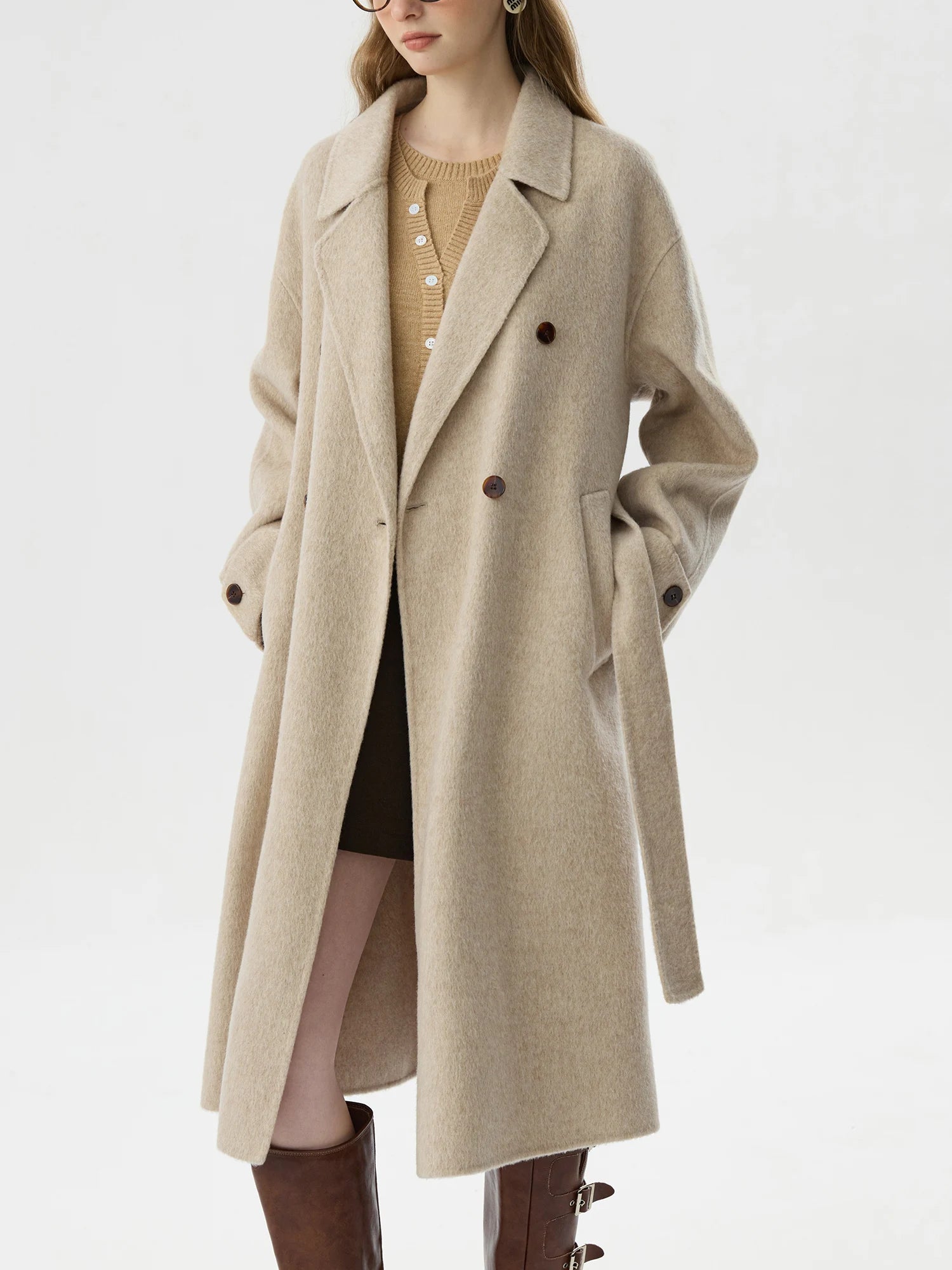 100% Wool Double Sides Tweed Long Coat