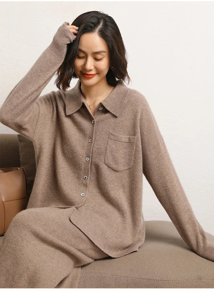 Cashmere Knitted Turn-down Collar Shirt