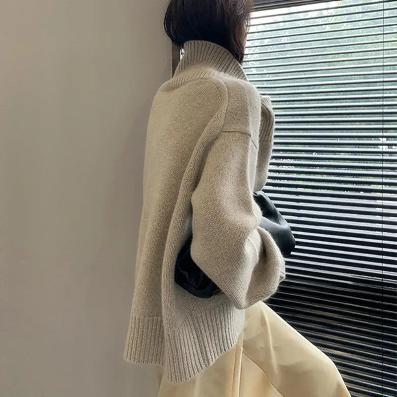 Loose High Neck Wool Pullover Sweater