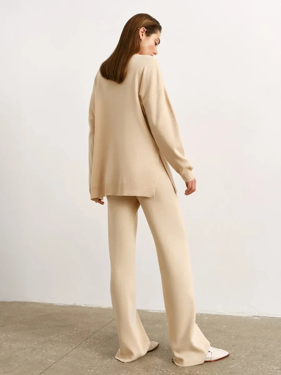 Half Turtleneck Sweater & Wide Leg Pants Knitted Set