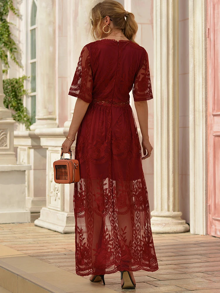 Embroidery Boho Lace Maxi Dress