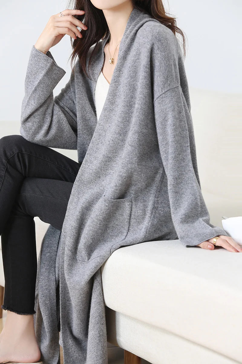 Open Front 100% Merino Wool Long Cardigan
