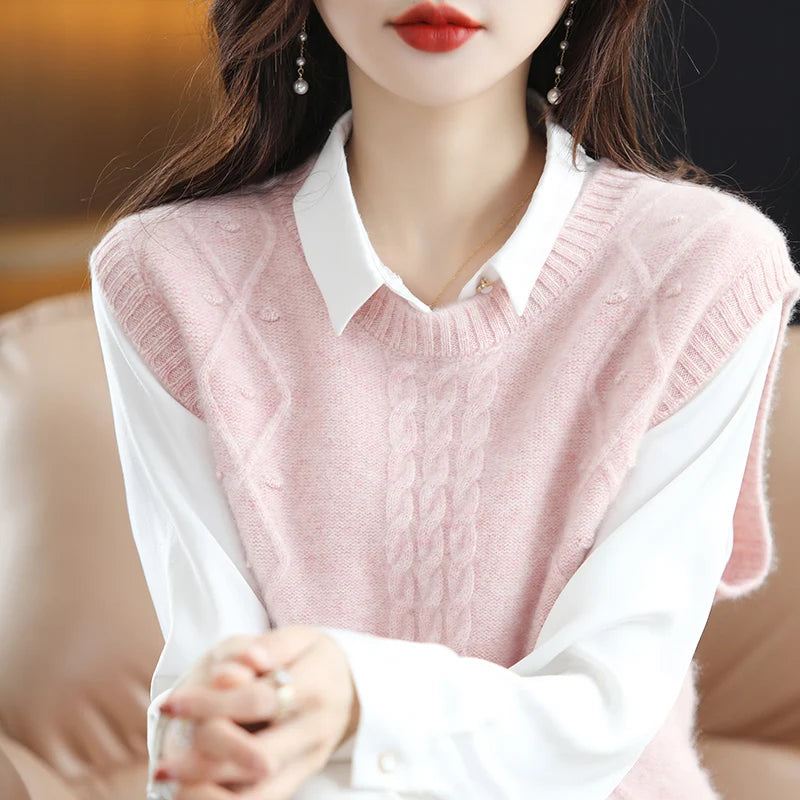 O-Neck 100% Wool Sweater Vest